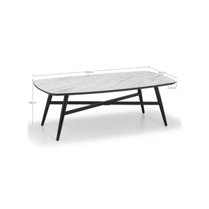 Julian Bowen Caruso White Marble Effect Rectangular Coffee Table with Black Powder-Coated Steel Legs – Modern Living Room Centre Table - Sleek Furniture