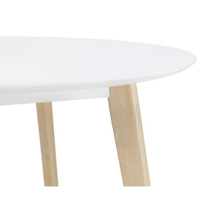 White and oak-effect round dining table for modern dining room