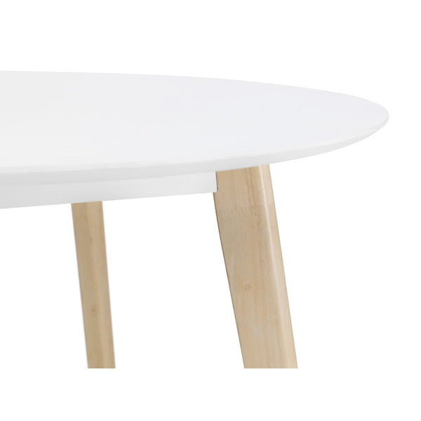 White and oak-effect round dining table for modern dining room