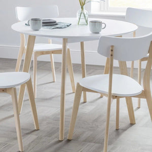 Julian Bowen Casa Round Dining Table with White Lacquer Top & Limed Oak Effect Legs – 100cm - Sleek Furniture