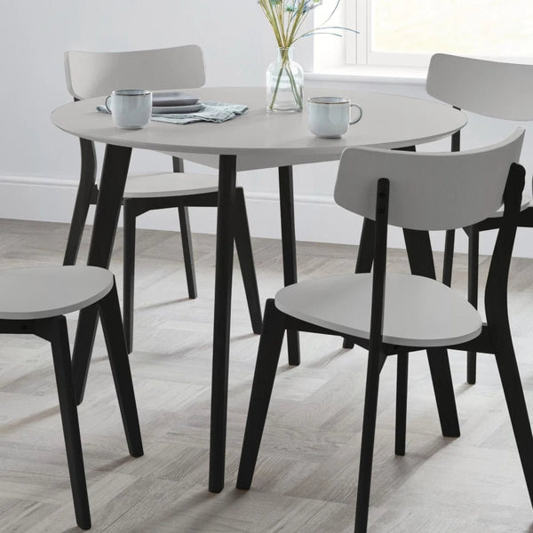 Grey lacquer tabletop with black solid wooden table legs