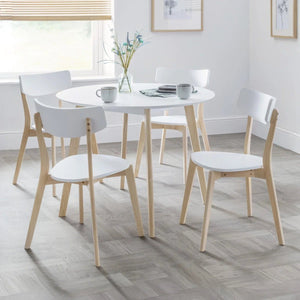 Close-up of matt white lacquered Casa dining chair seat and backrest