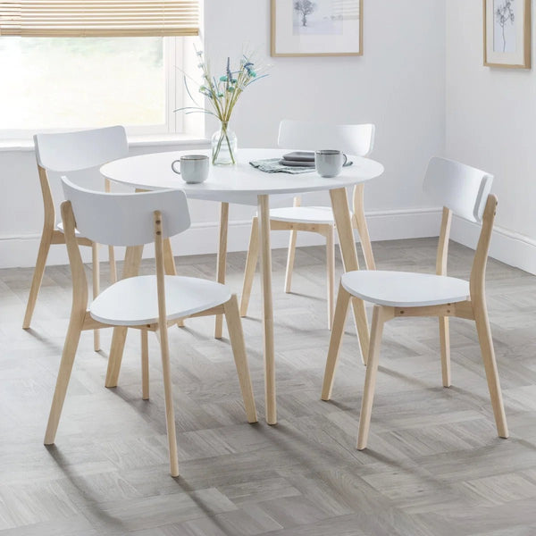 Close-up of matt white lacquered Casa dining chair seat and backrest