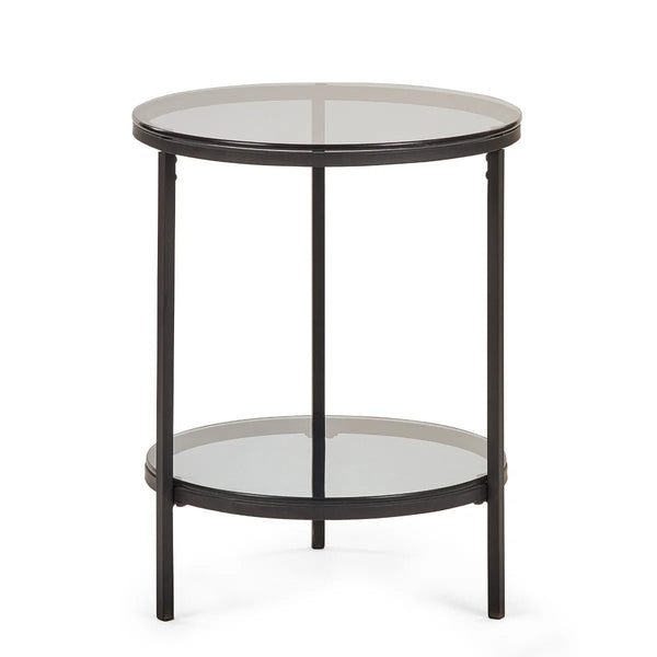 Julian Bowen Chicago Circular Smoked Glass Lamp Table – Modern Round Side Table for Living Room, Bedroom & Lounge - Sleek Furniture