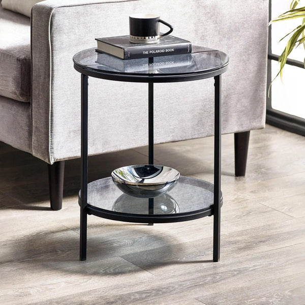 Julian Bowen Chicago Circular Smoked Glass Lamp Table – Modern Round Side Table for Living Room, Bedroom & Lounge - Sleek Furniture