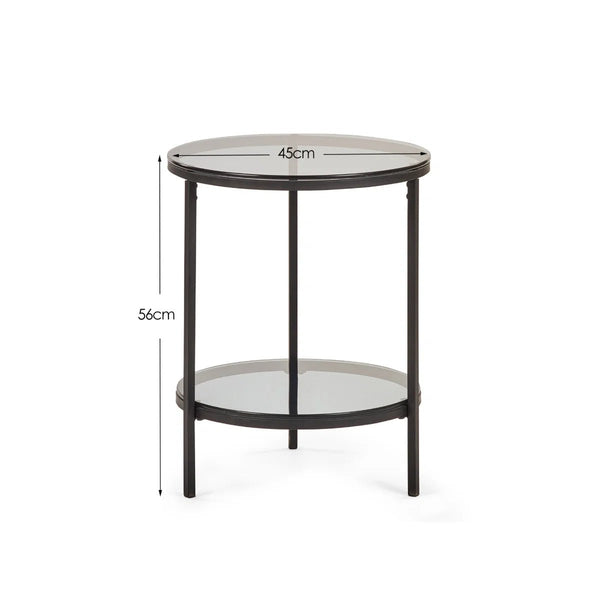 Julian Bowen Chicago Circular Smoked Glass Lamp Table – Modern Round Side Table for Living Room, Bedroom & Lounge - Sleek Furniture