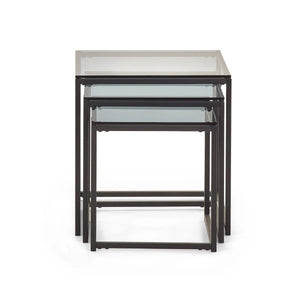 Julian Bowen Chicago Nest of 3 Side Tables with Smoked Glass Tops & Black Metal Frame - Sleek Furniture