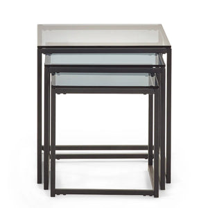 Julian Bowen Chicago Nest of 3 Side Tables with Smoked Glass Tops & Black Metal Frame - Sleek Furniture