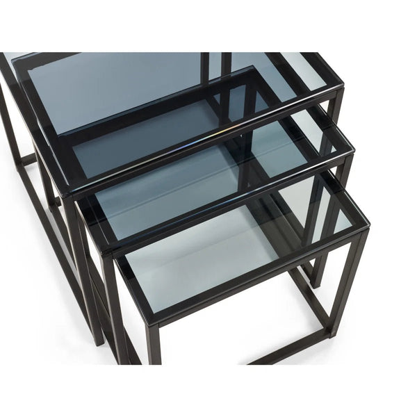 Julian Bowen Chicago Nest of 3 Side Tables with Smoked Glass Tops & Black Metal Frame - Sleek Furniture
