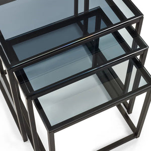 Julian Bowen Chicago Nest of 3 Side Tables with Smoked Glass Tops & Black Metal Frame - Sleek Furniture