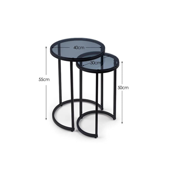 Julian Bowen Chicago Round Smoked Glass Nesting Side Tables – Modern Space-Saving Living Room Accent Tables (Set of 2) - Sleek Furniture