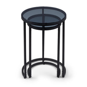 Julian Bowen Chicago Round Smoked Glass Nesting Side Tables – Modern Space-Saving Living Room Accent Tables (Set of 2) - Sleek Furniture
