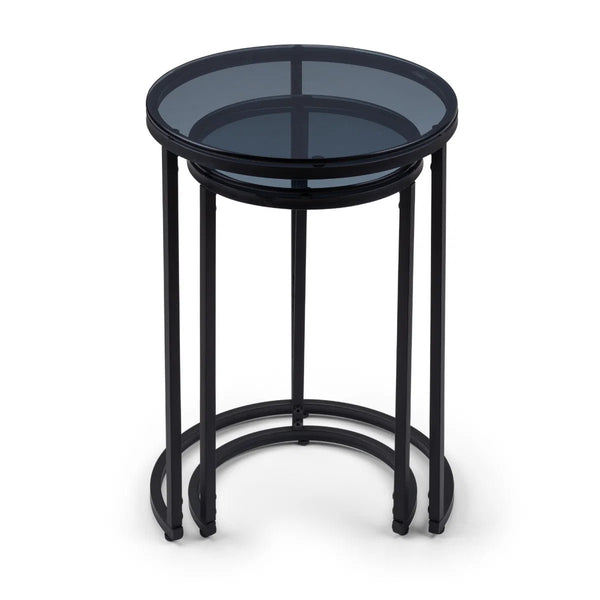 Julian Bowen Chicago Round Smoked Glass Nesting Side Tables – Modern Space-Saving Living Room Accent Tables (Set of 2) - Sleek Furniture
