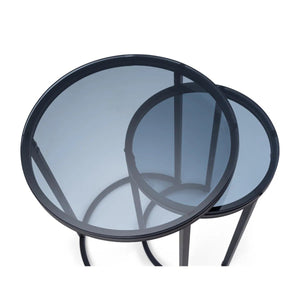 Julian Bowen Chicago Round Smoked Glass Nesting Side Tables – Modern Space-Saving Living Room Accent Tables (Set of 2) - Sleek Furniture