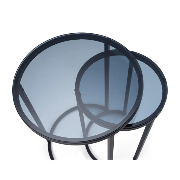 Julian Bowen Chicago Round Smoked Glass Nesting Side Tables – Modern Space-Saving Living Room Accent Tables (Set of 2) - Sleek Furniture