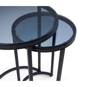 Julian Bowen Chicago Round Smoked Glass Nesting Side Tables – Modern Space-Saving Living Room Accent Tables (Set of 2) - Sleek Furniture