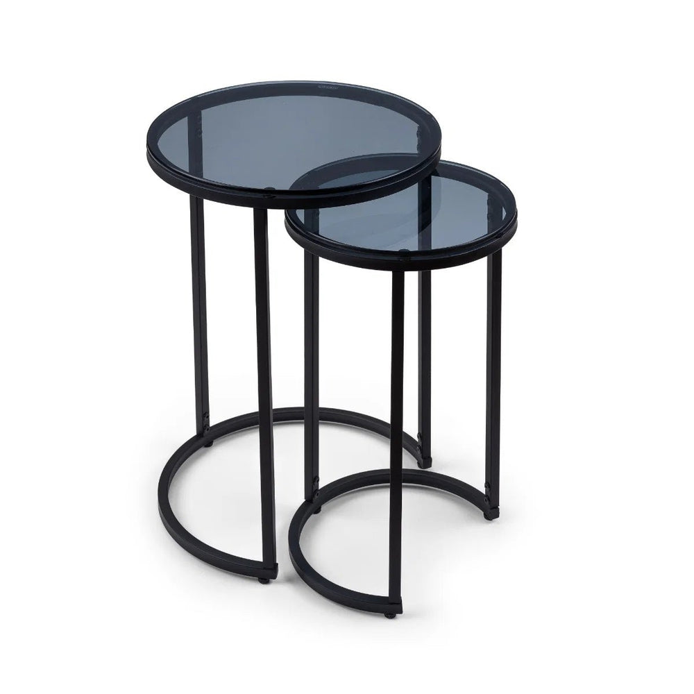 Julian Bowen Chicago Round Smoked Glass Nesting Side Tables – Modern Space-Saving Living Room Accent Tables (Set of 2) - Sleek Furniture