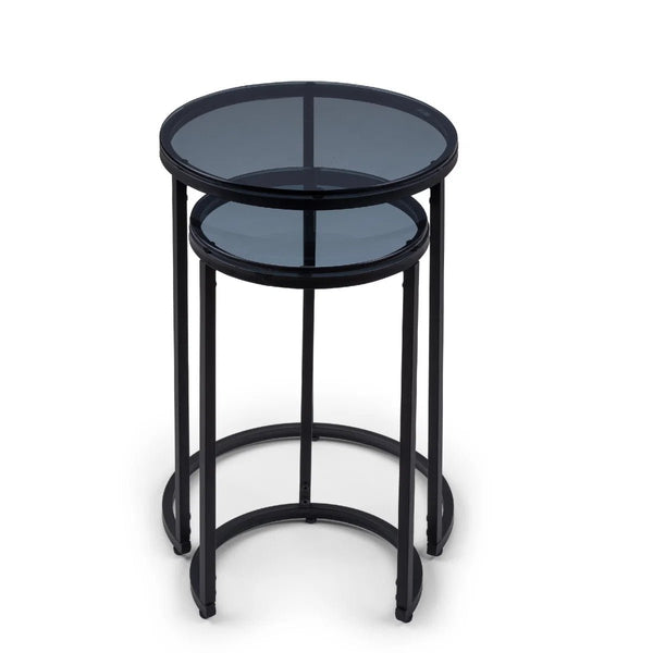 Julian Bowen Chicago Round Smoked Glass Nesting Side Tables – Modern Space-Saving Living Room Accent Tables (Set of 2) - Sleek Furniture