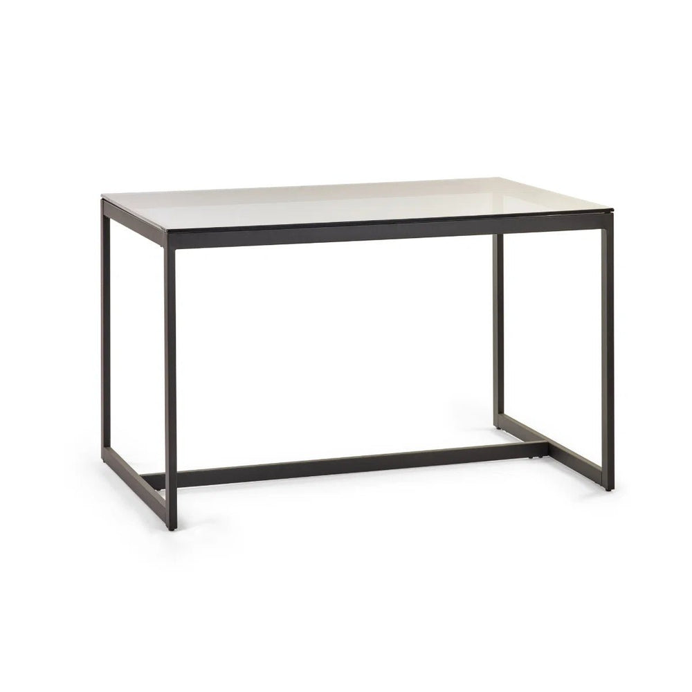 Smoked tempered glass dining table with sleek modern finish