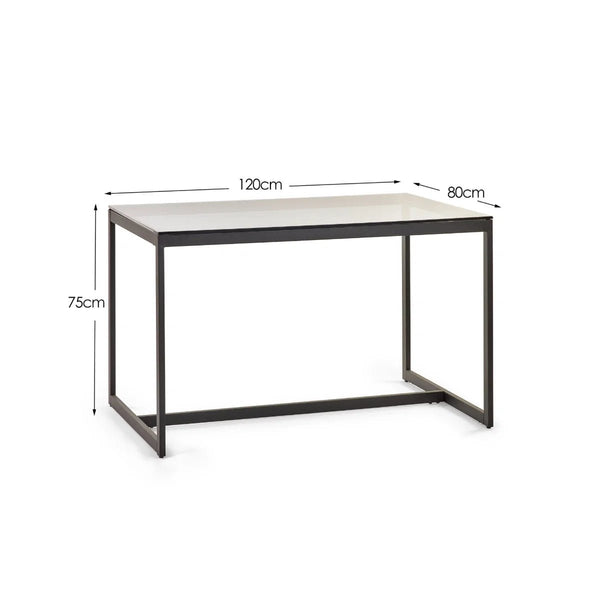 Contemporary rectangular smoked glass table for compact dining spaces