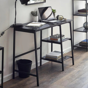 Julian Bowen Chicago Smoked Glass Home Office Desk with Minimalist Metal Frame - Sleek Furniture