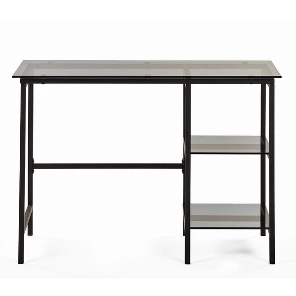 Julian Bowen Chicago Smoked Glass Home Office Desk with Minimalist Metal Frame - Sleek Furniture