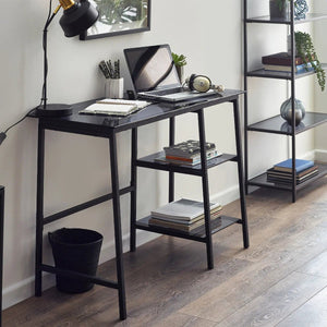 Julian Bowen Chicago Smoked Glass Home Office Desk with Minimalist Metal Frame - Sleek Furniture