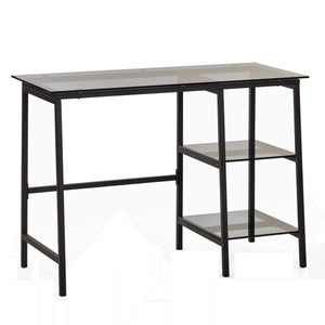 Julian Bowen Chicago Smoked Glass Home Office Desk with Minimalist Metal Frame - Sleek Furniture