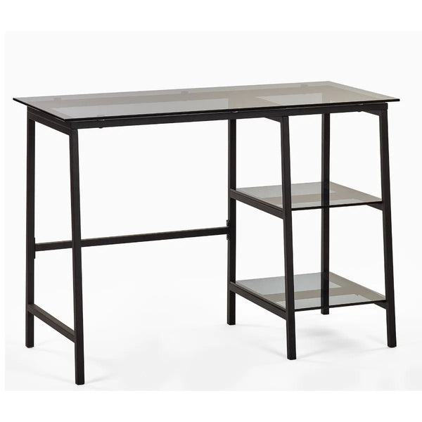 Julian Bowen Chicago Smoked Glass Home Office Desk with Minimalist Metal Frame - Sleek Furniture
