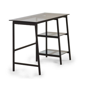 Julian Bowen Chicago Smoked Glass Home Office Desk with Minimalist Metal Frame - Sleek Furniture