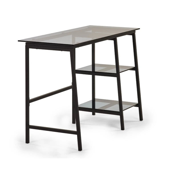 Julian Bowen Chicago Smoked Glass Home Office Desk with Minimalist Metal Frame - Sleek Furniture