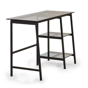Julian Bowen Chicago Smoked Glass Home Office Desk with Minimalist Metal Frame - Sleek Furniture