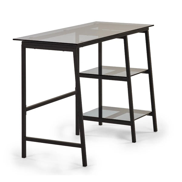 Julian Bowen Chicago Smoked Glass Home Office Desk with Minimalist Metal Frame - Sleek Furniture