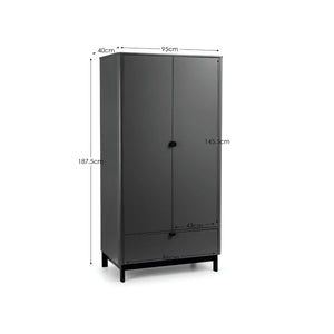 Julian Bowen Chloe 2 Door 1 Drawer Wardrobe in Storm Grey – Modern Wooden Bedroom Storage Cabinet with Hanging Rail & Drawer - Sleek Furniture