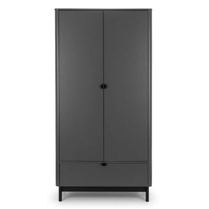 Julian Bowen Chloe 2 Door 1 Drawer Wardrobe in Storm Grey – Modern Wooden Bedroom Storage Cabinet with Hanging Rail & Drawer - Sleek Furniture