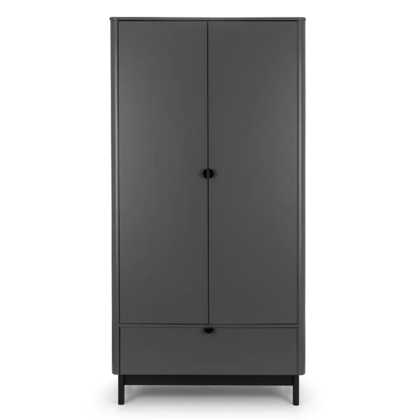 Julian Bowen Chloe 2 Door 1 Drawer Wardrobe in Storm Grey – Modern Wooden Bedroom Storage Cabinet with Hanging Rail & Drawer - Sleek Furniture