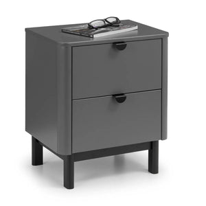 Julian Bowen Chloe 2 Drawer Bedside Table in Storm Grey with Satin Black Wooden Legs - Sleek Furniture