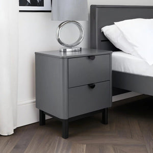 Julian Bowen Chloe 2 Drawer Bedside Table in Storm Grey with Satin Black Wooden Legs - Sleek Furniture