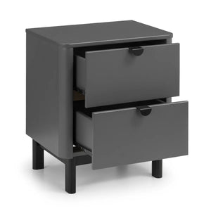Julian Bowen Chloe 2 Drawer Bedside Table in Storm Grey with Satin Black Wooden Legs - Sleek Furniture
