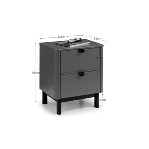 Julian Bowen Chloe 2 Drawer Bedside Table in Storm Grey with Satin Black Wooden Legs - Sleek Furniture