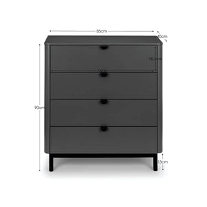 Julian Bowen Chloe 4 Drawer Chest – Storm Grey Lacquered Bedroom Storage Chest with Satin Black Wooden Legs & Handles - Sleek Furniture