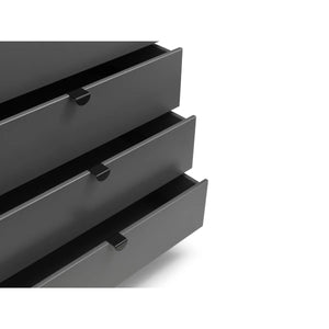 Julian Bowen Chloe 4 Drawer Chest – Storm Grey Lacquered Bedroom Storage Chest with Satin Black Wooden Legs & Handles - Sleek Furniture