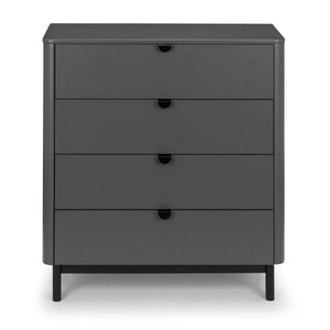 Julian Bowen Chloe 4 Drawer Chest – Storm Grey Lacquered Bedroom Storage Chest with Satin Black Wooden Legs & Handles - Sleek Furniture