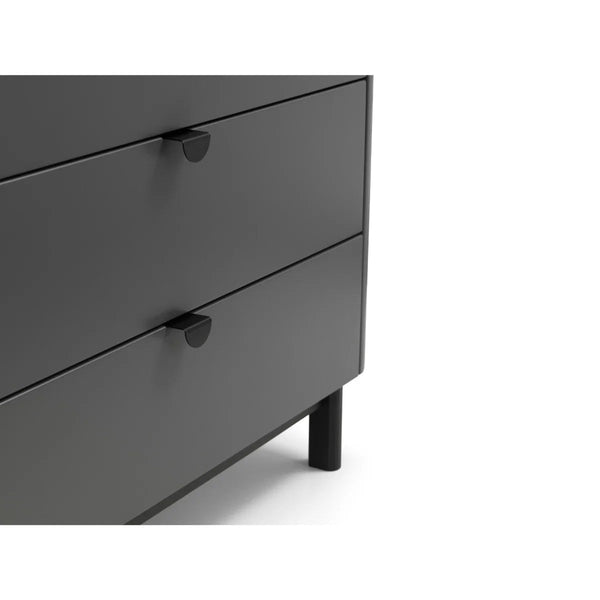 Julian Bowen Chloe 4 Drawer Chest – Storm Grey Lacquered Bedroom Storage Chest with Satin Black Wooden Legs & Handles - Sleek Furniture