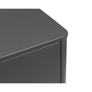 Julian Bowen Chloe 6 Drawer Wide Chest – Storm Grey Lacquered Wooden Chest of Drawers with Satin Black Legs & Handles | Modern Retro Bedroom Storage - Sleek Furniture