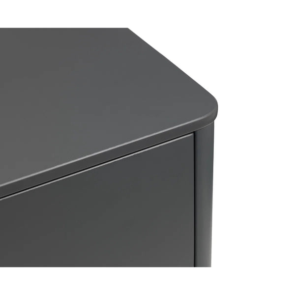 Julian Bowen Chloe 6 Drawer Wide Chest – Storm Grey Lacquered Wooden Chest of Drawers with Satin Black Legs & Handles | Modern Retro Bedroom Storage - Sleek Furniture