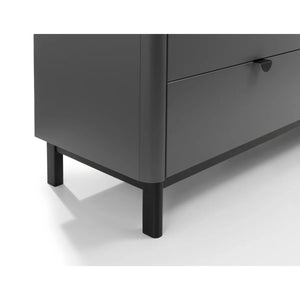 Julian Bowen Chloe 6 Drawer Wide Chest – Storm Grey Lacquered Wooden Chest of Drawers with Satin Black Legs & Handles | Modern Retro Bedroom Storage - Sleek Furniture