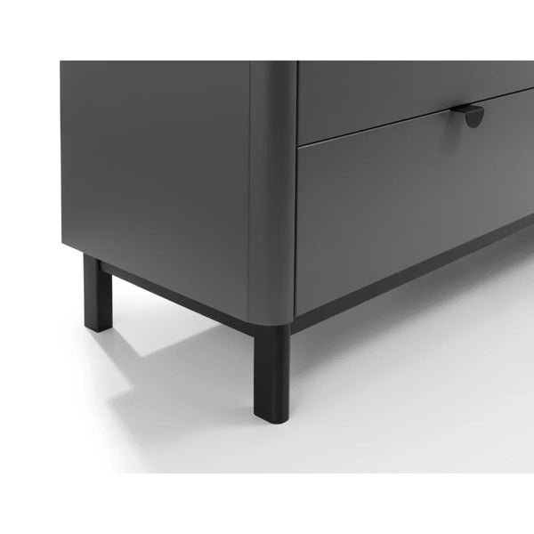 Julian Bowen Chloe 6 Drawer Wide Chest – Storm Grey Lacquered Wooden Chest of Drawers with Satin Black Legs & Handles | Modern Retro Bedroom Storage - Sleek Furniture