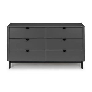 Julian Bowen Chloe 6 Drawer Wide Chest – Storm Grey Lacquered Wooden Chest of Drawers with Satin Black Legs & Handles | Modern Retro Bedroom Storage - Sleek Furniture