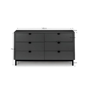 Julian Bowen Chloe 6 Drawer Wide Chest – Storm Grey Lacquered Wooden Chest of Drawers with Satin Black Legs & Handles | Modern Retro Bedroom Storage - Sleek Furniture